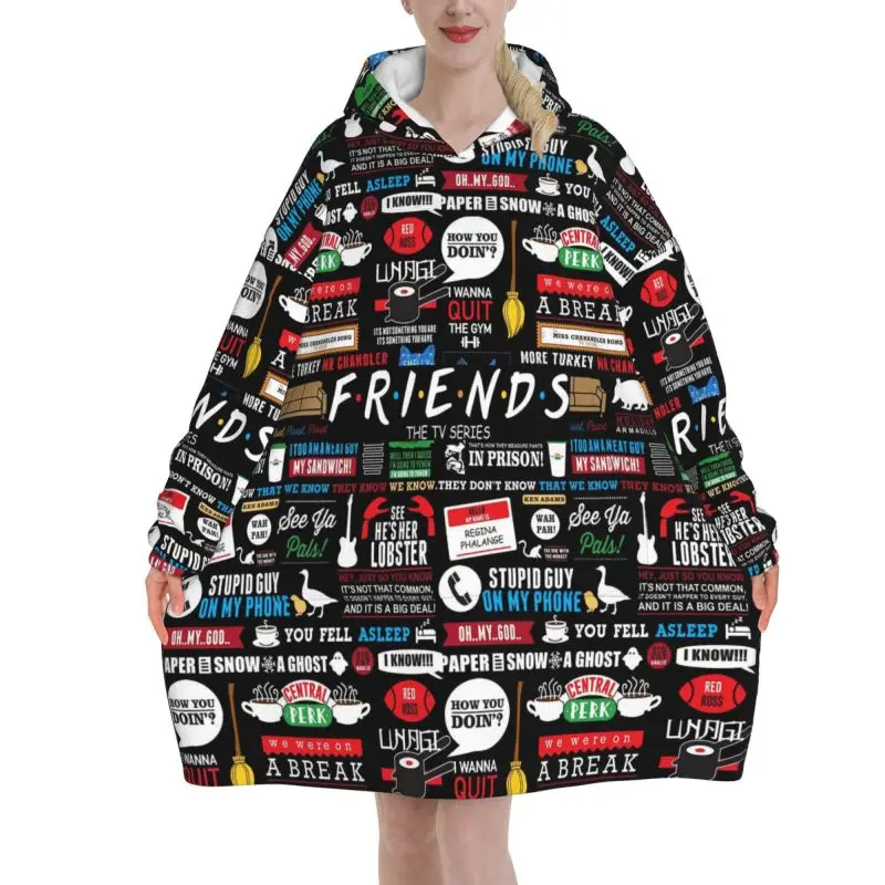 Programa de televisión clásico Central Perk Friends, manta usable con estampado, sudaderas de gran tamaño, manta Sherpa de lana de franela cálida y acogedora