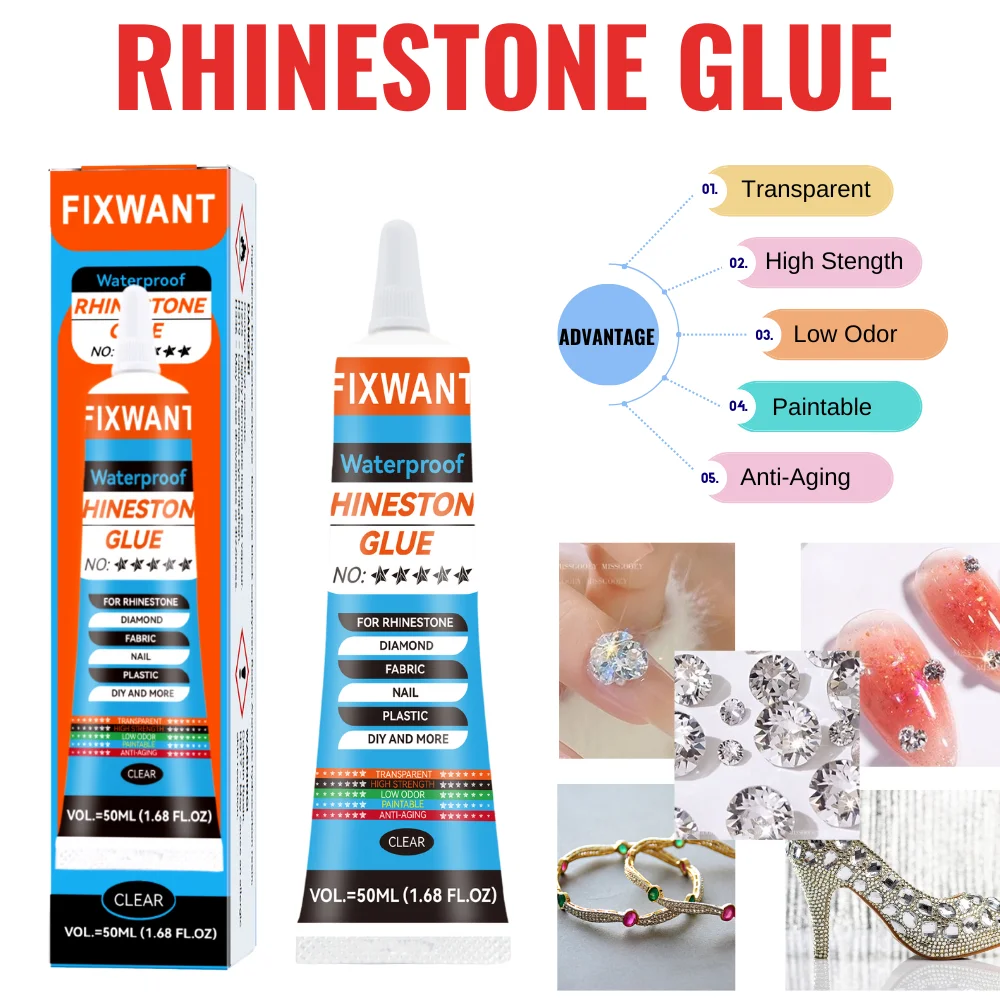 

FIXWANT 50ml Rhinestones Glue For Crafts Diamond Jewelry Adhesive Transparent For Fabric Super Strong Gel Nail Glue