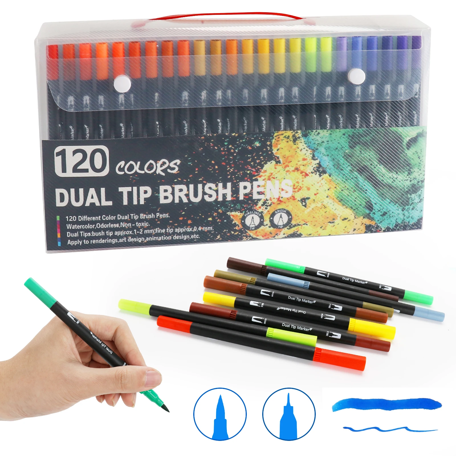 120 Color ouble-headed Marker Pen Art Painting Student Stationery Set Water-based Soft-headed Line Pen Color Marker Art Supplies