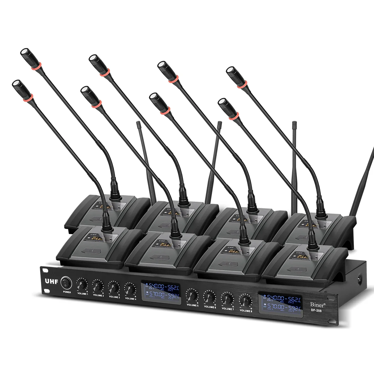 

Biner DF208 Uhf 8 Channels Professional Desktop Uhf Wireless Gooseneck Microphone For Conference Room