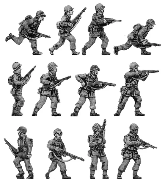 1/72 Scale Diecast Resin Figure Model Kit WWII US Army Infantry Advancing 12 Figures Unpainted