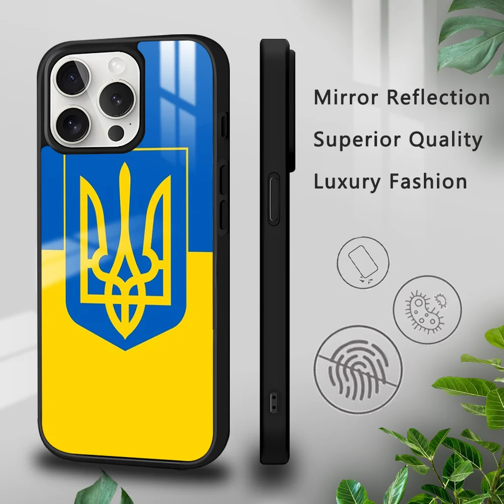 U-Ukraine Flag Phone Case For iPhone 15 14 13 12 11 Pro Xs Max Mini XR X 7 8 Plus luxury Mirror Hard Funda