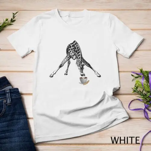 Giraffe Awkwardly Kneeling to Drink Cappuccino with Biscotti Unisex T-shirt