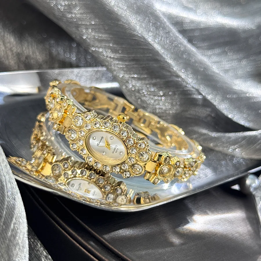 

Роскошные женские часы со стразами, элегантные женские кварцевые наручные часы с овальным циферблатом, изысканные часы-браслет, женские часы в подарок