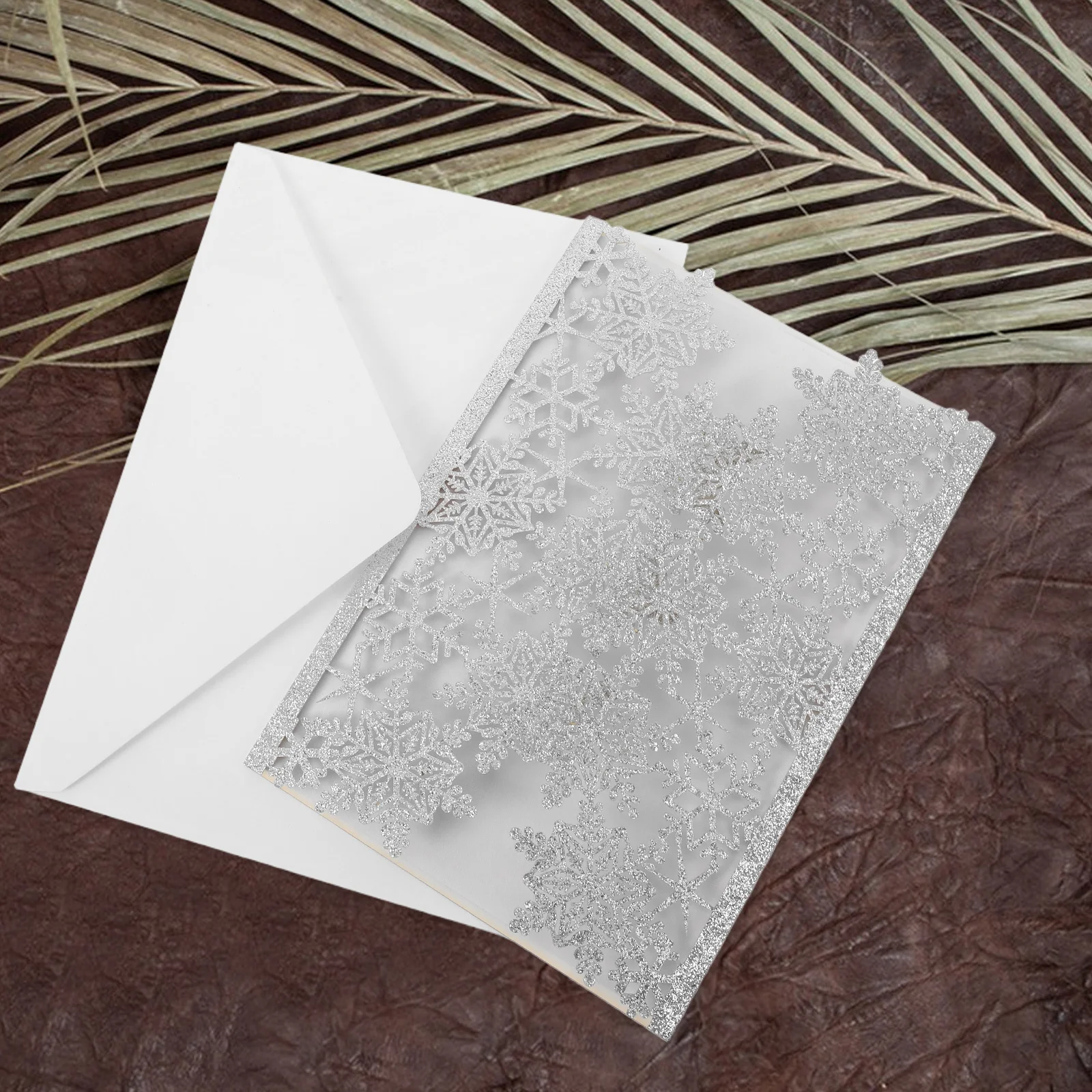 

10Sets Blank Invites for Wedding Laser Cut Snowflake Pattern Glittered Surface Bridal Shower Invitation Cards with Envelope