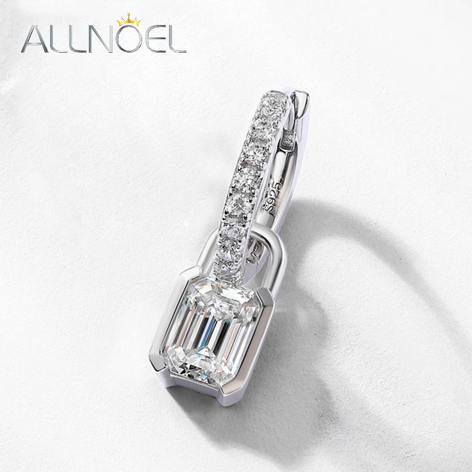 ALLNOEL D اللون مويسانيتي قفل هوب أقراط للمرأة 925 فضة أقراط هدية عيد ميلاد المجوهرات بالجملة مع GRA