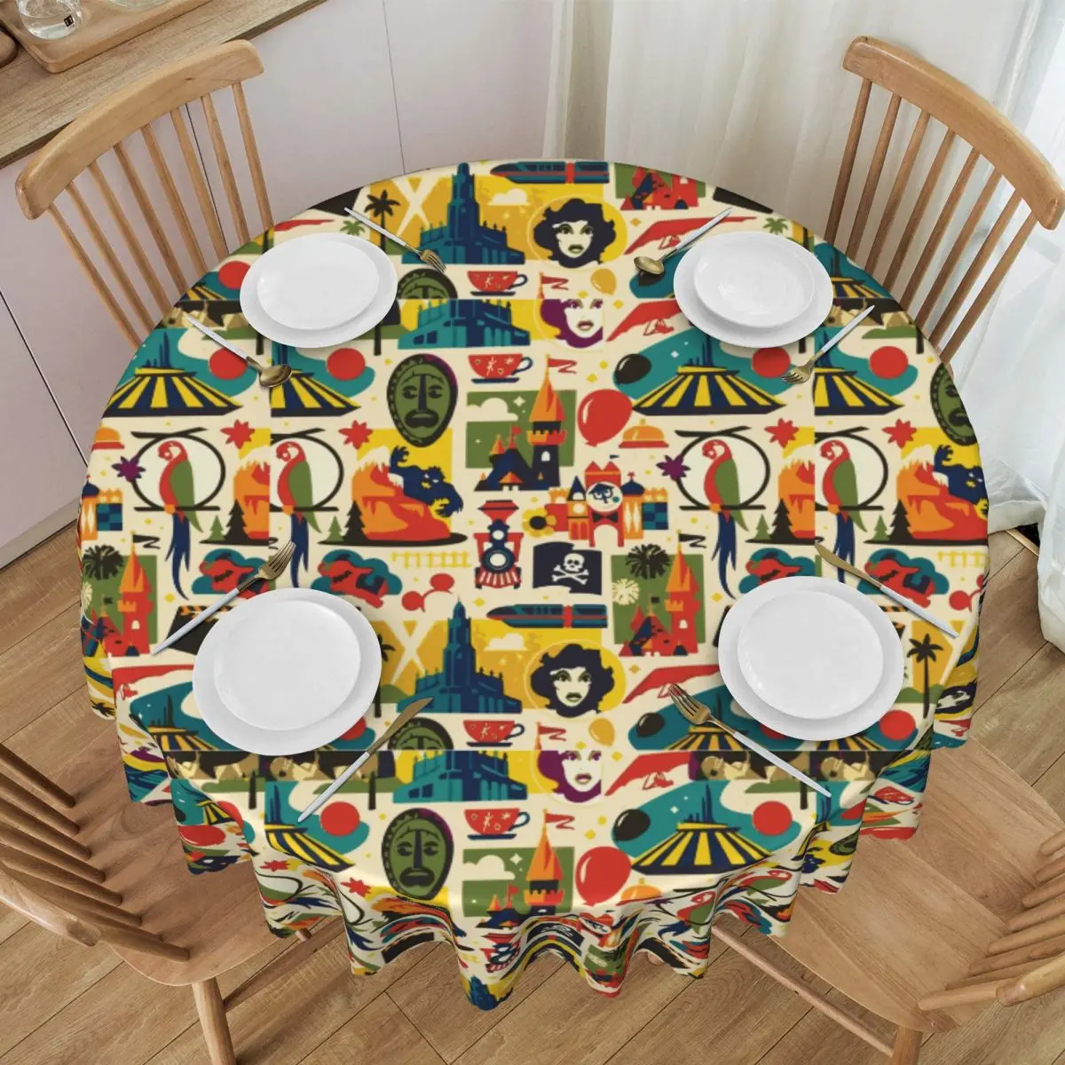 Round Tablecloth Tablecloth 60 inches Kitchen Dinning Table Cloth Spillproof Haunted Mansion Ghost Table Cover