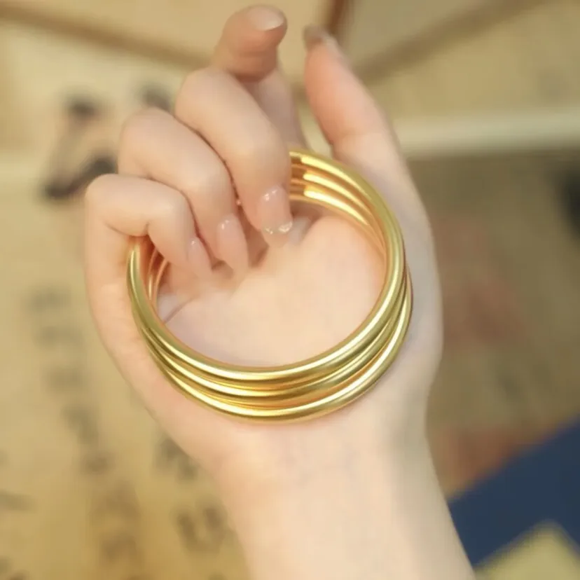 9999 Gold Ancient Technique Handcrafted Bracelet for Women - Solid Matte Pearl Nickel-Free Ring-like Jewelry Piece