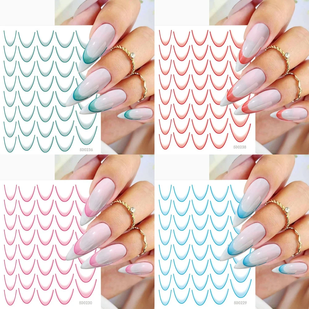 1 pz carino francese gradiente linea Nail Art adesivi linea bianca 5D rilievo unghie autoadesive stickerfai da te Manicure decorazioni decalcomanie