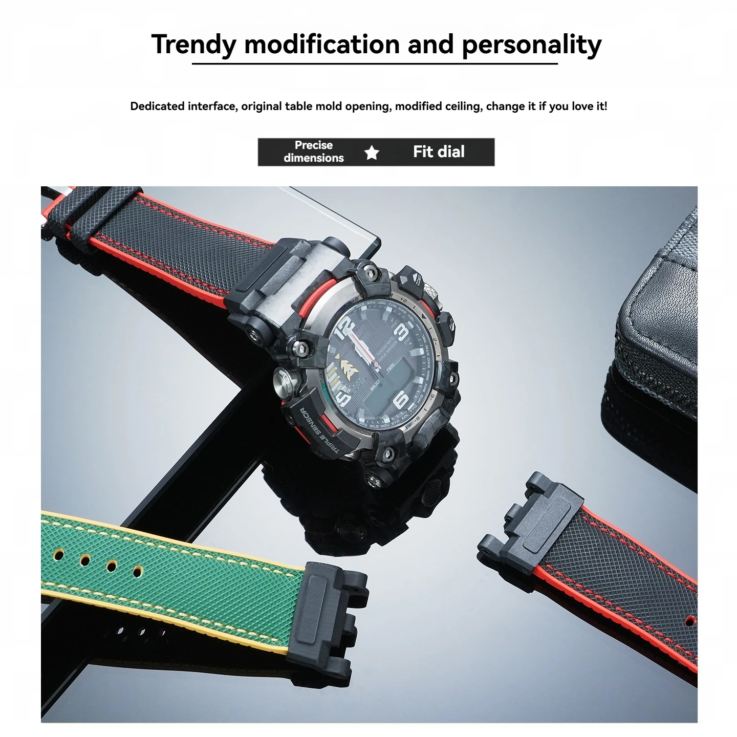 Upgraded modified watch strap for Casio G-SHOCK Mudmaster 2nd Generation GWG-2000 series, nylon-textured rubber watch band acces