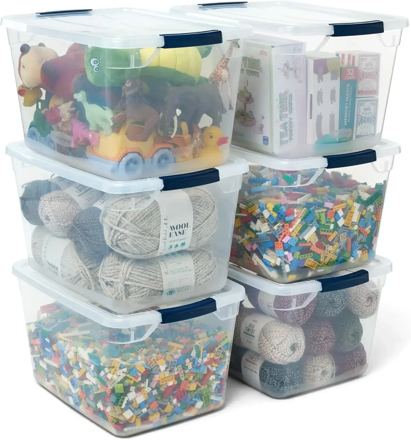 Cleverstore Clear 32 Qt, 6 Pack Stackable Plastic Storage Bins with Lids, Great for Closet and Laundry Storage, Organizing in th