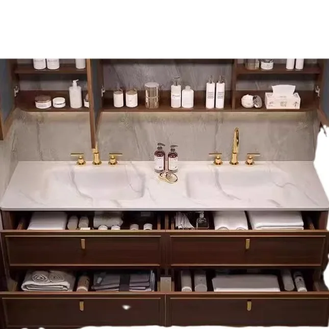 

Комбинация шкафа для ванной комнаты, французский умывальник, каменная плита, горячий изгиб, встроенная раковина, бесшовное зеркало