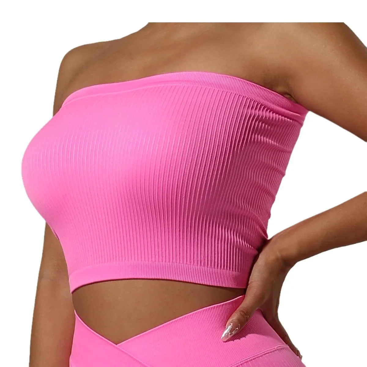 

Women Ribbed Seamless Sports Pad Tube Tops Female Wrapped Chest Underwear Push Up Gym Workout Fitness Yoga Sports Bra Lingerie