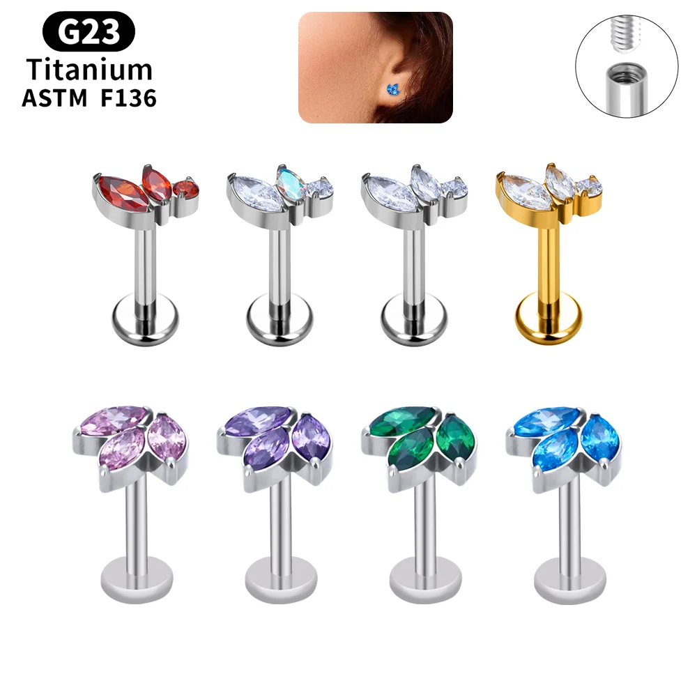 

1Pc G23 Titanium Labret Lip Ring Tragus Cartilage Earring 16G Helix Ring Ear Stud Bar Rings Ear Piercing Body Jewelry