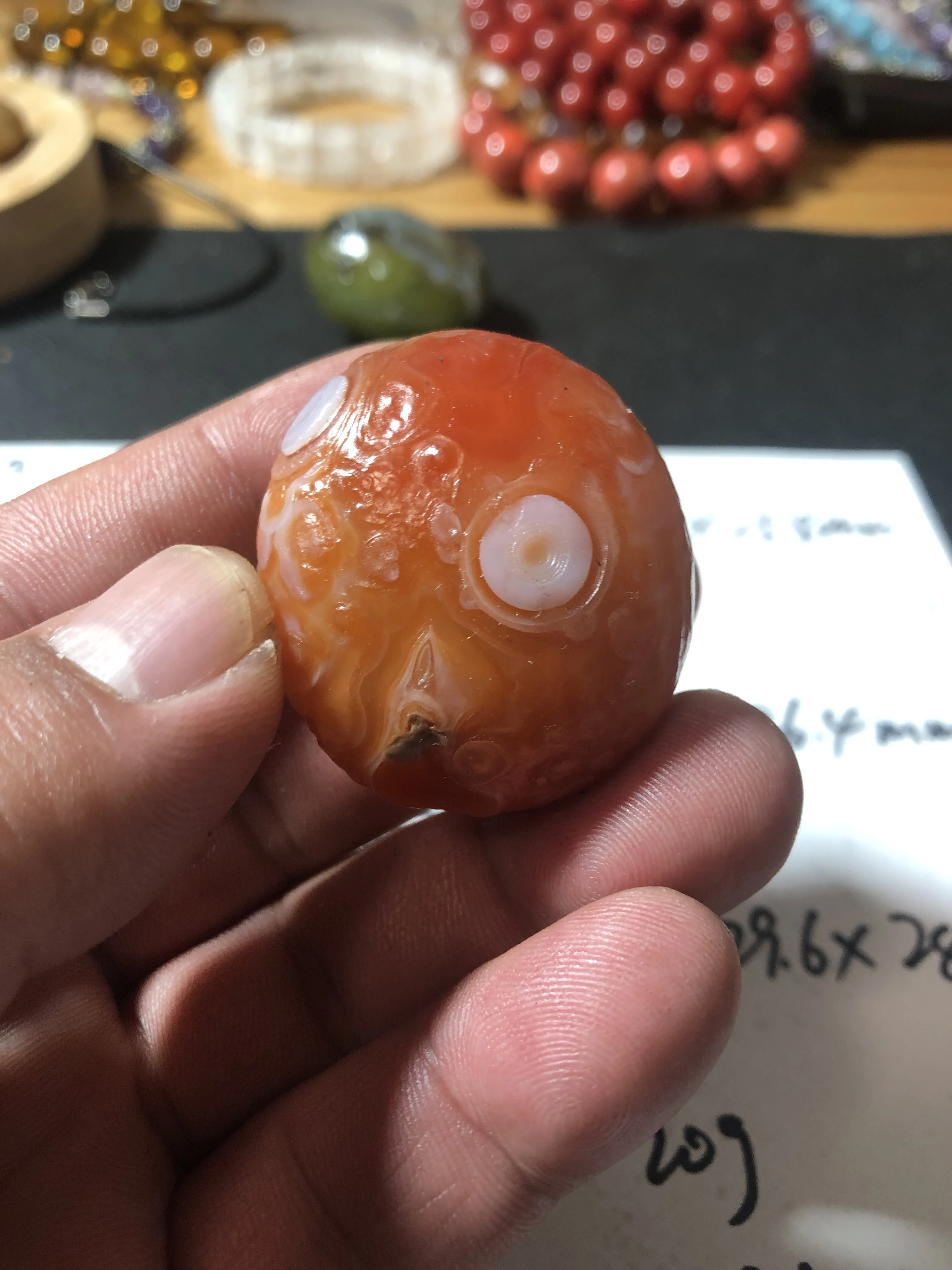 ​40G/38.3*32.3*24.4MM Natural Orange Outer Mongolia Shallow Surface Agate Relief Lines Clear Decoration