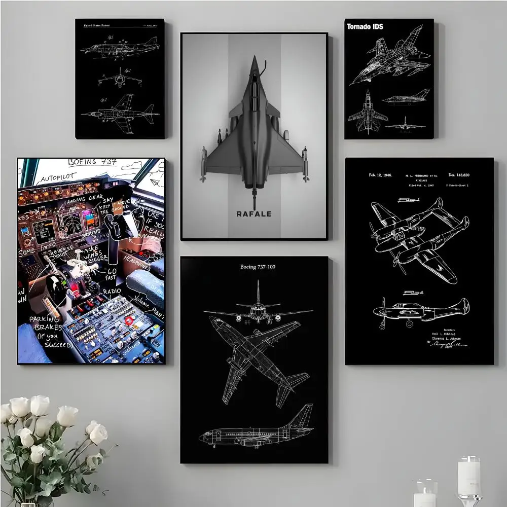Aircraft Drawings Art Poster Perfect Sticker Self Adhesive Art Designed for Home Dining Office Spaces