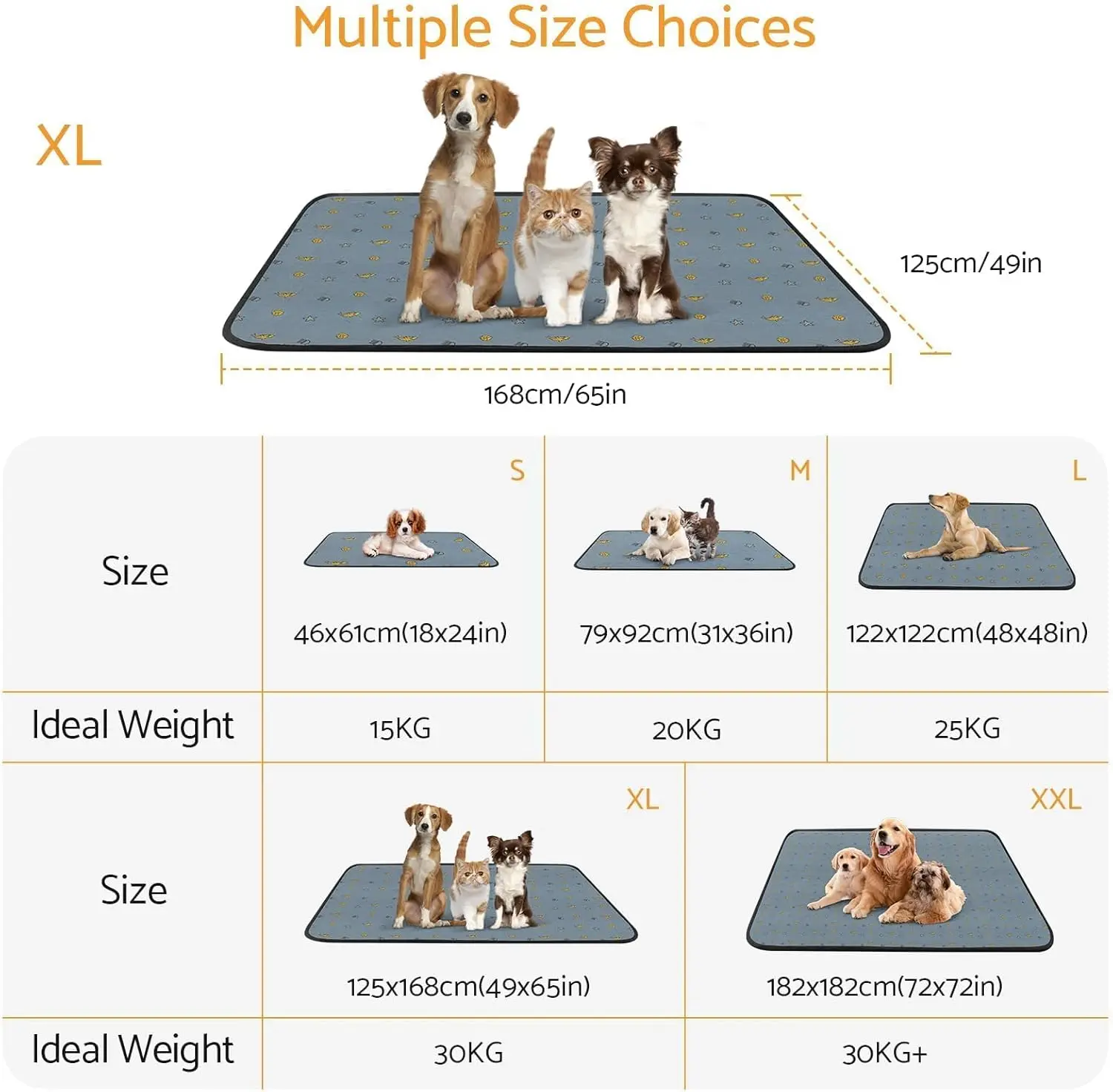 Cuscinetti per pipì lavabili riutilizzabili da 49x66 pollici 1 confezione Cuscinetti per addestramento super assorbenti, impermeabili e antiscivolo per cuccioli