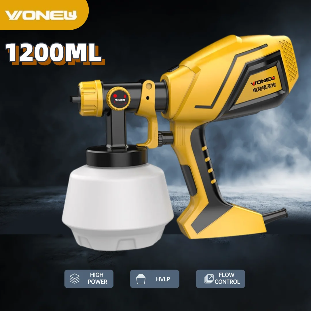 

1200ML Cordless Electric Spray Gun HVLP Paint Sprayer Auto Furniture Steel Coating Airbrush 4 Nozzle Sizes Flow Control