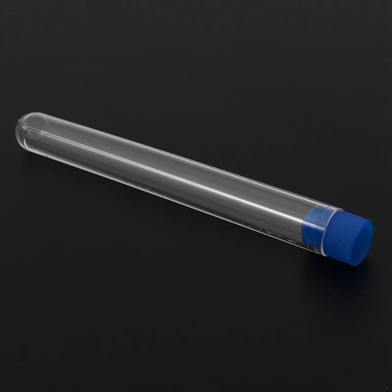 Hot 200Pcs Clear Plastic Test Tubes With Blue Screw Caps Sample Containers Bottles Push Caps 12X60mm