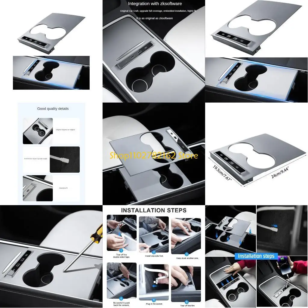 

547B Hub Docking Station Center Console Splitter Fast Charging Adapter for Y