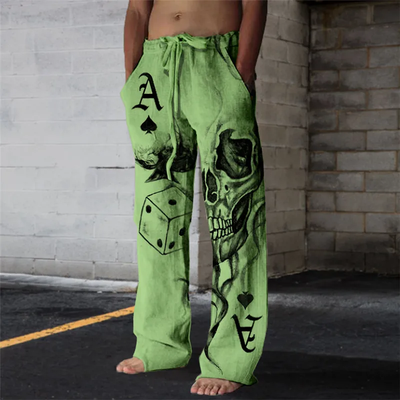 Summer Men\'s Wide Leg Pants Fashion Skull 3D Printed Loose Beach Pants Holiday Casual Loose Pants