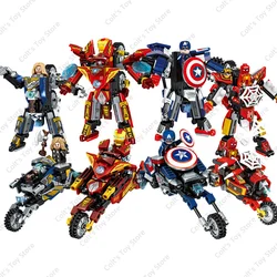 2023 Spider-Man Superhero Building Blocks Marvel Avengers Toy Transforming Mecha Classic Iron Man Thor Model Bricks Kid DIY Gift