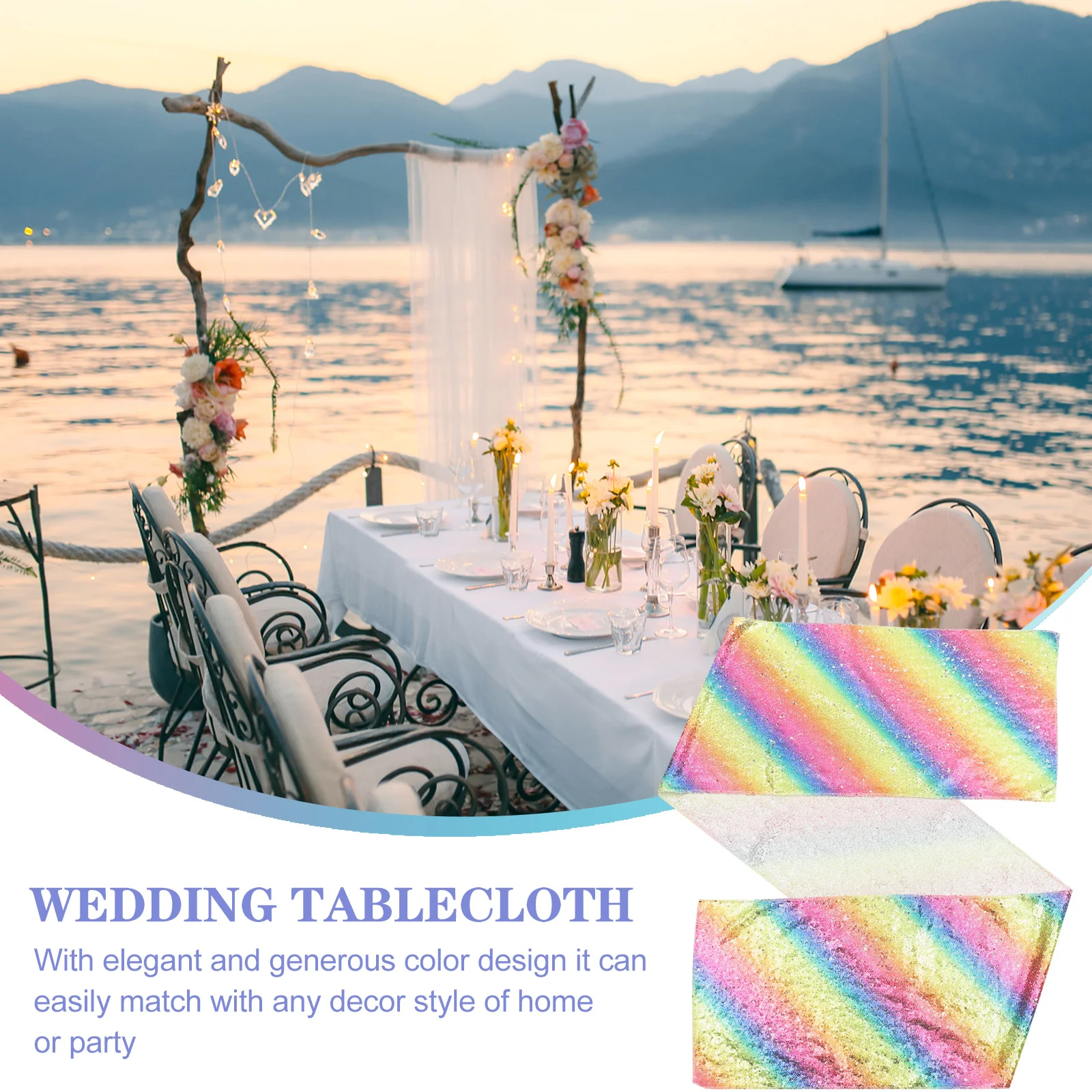 

Sequin Rainbow Table Runner Polyester Decorative Tablecloth Party Wedding Banquet Festive Dinner Decor Rainbow Table Runner