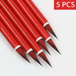 5Pcs Feminine Calligraphy Brushes Woman Red Weasel Hair Writing Brush Chinese Traditional Painting Brush Regular Script Pens