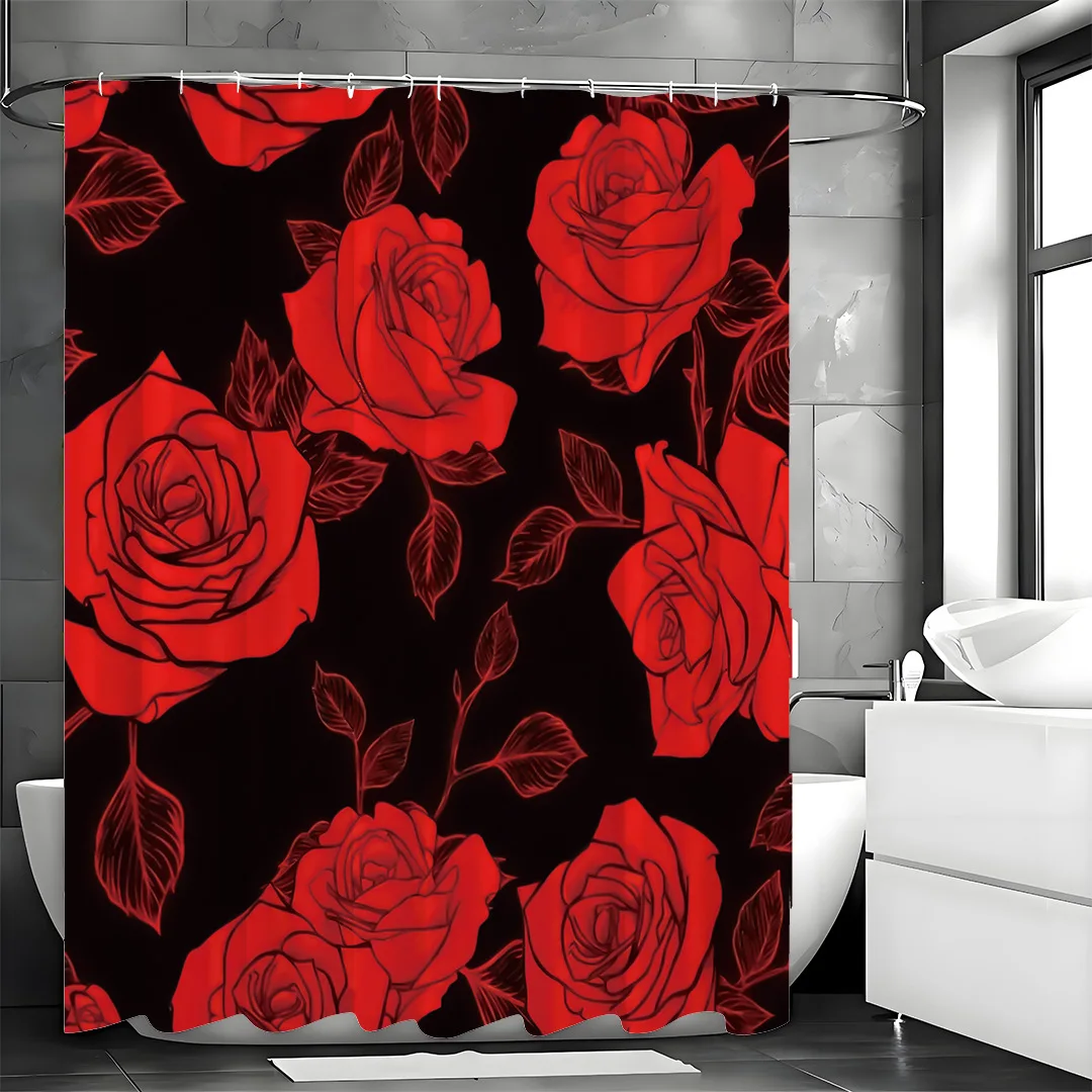 

Красные розы в черных и красных цветах. Занавеска для душа. Моющаяся грязеотталкивающая насадка для душа. Водонепроницаемая полиэстеровая занавеска для ванны.