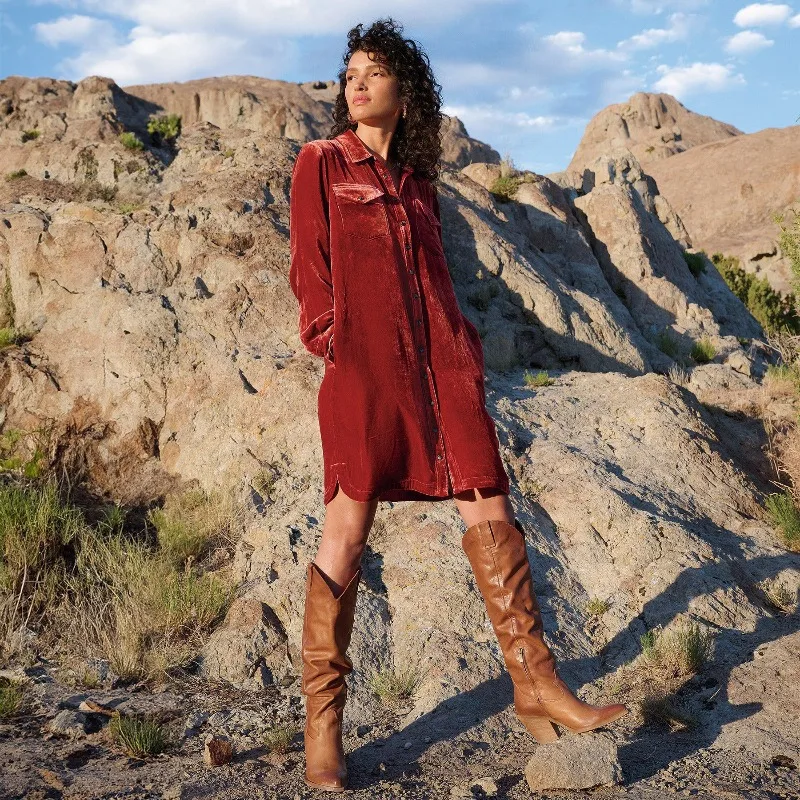 

Women's Clothing Short Dress New Shirt Dress Vintage Velvet Turn-down Collar Single Row of Buttons Long Sleeves A-line Slimming