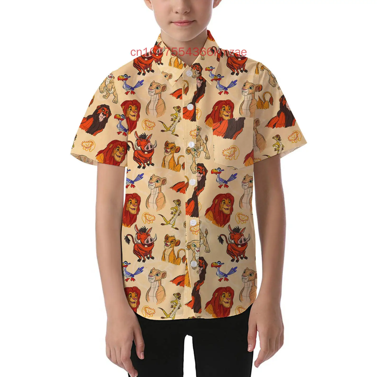 

Sketched Lion King Children's Hawaiian Shirt 3D Print Disney Summer New Fashion Cute Boys And Girls Short Sleeve Button Up Shirt