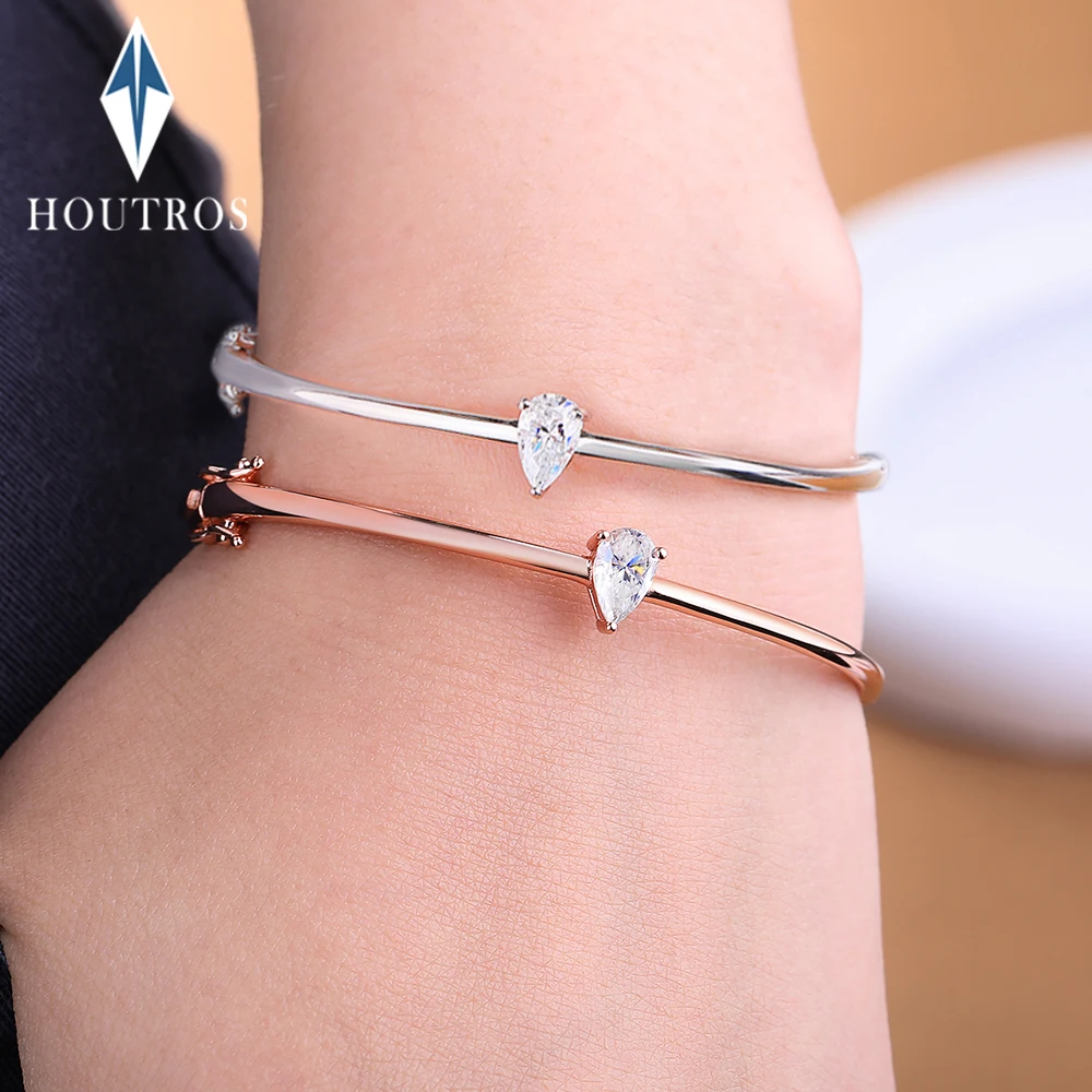 

5x8mm 1CT Pear Cut Moissanite Bangle for Women 925 Sterling Silver Solitaire Diamond Bracelet Party Anniversary Gift Jewelry GRA