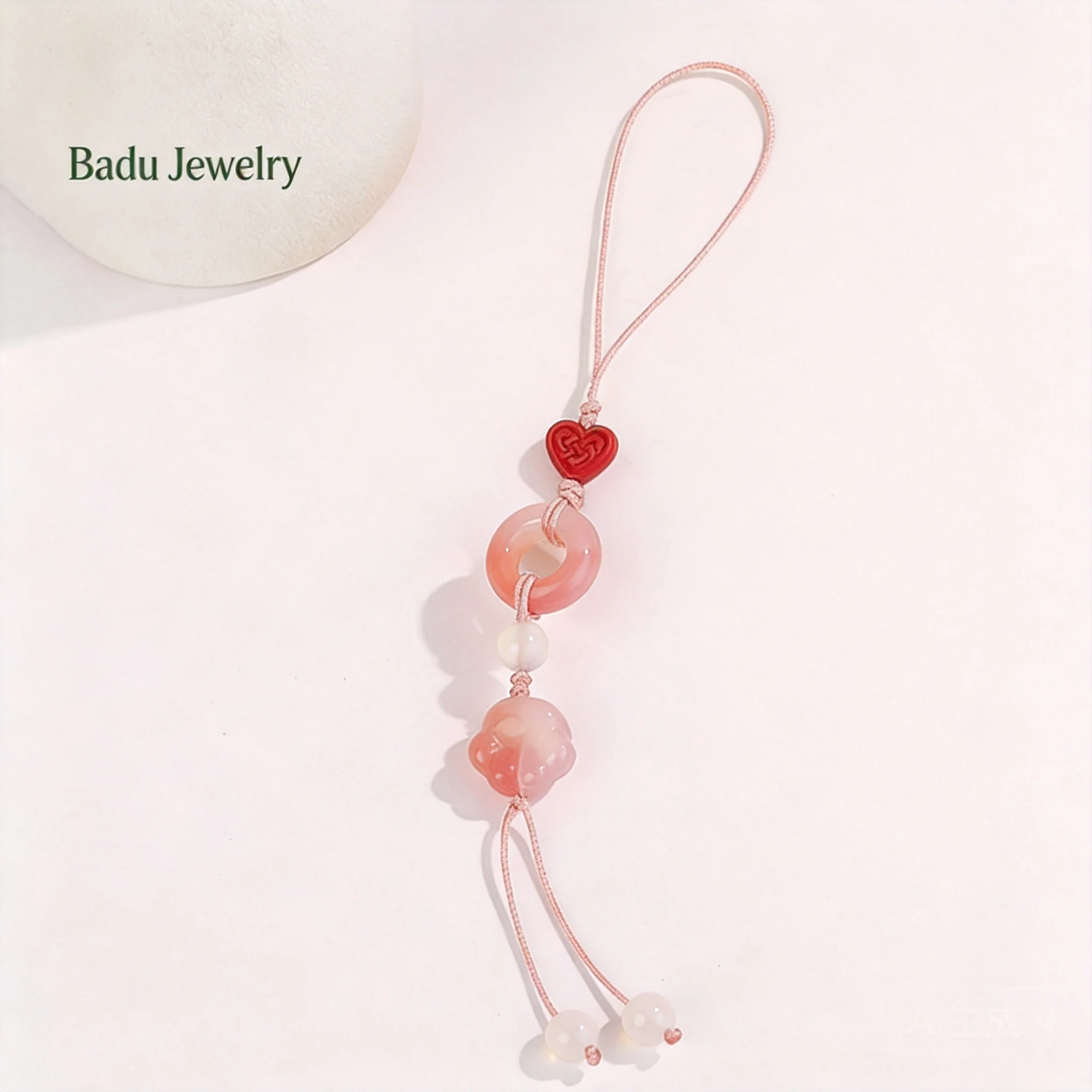 Chinese Style Lucky Natural Agate Strawberry Quartz Amethyst Grape Stone Peace Buckle Phone Lanyard Auspicious Blessing Wealth