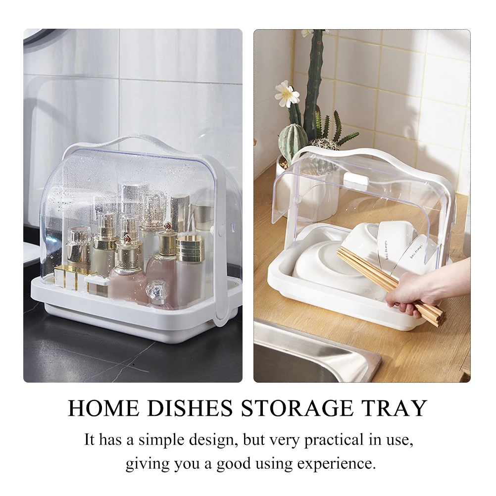 

Dustproof Storage Box Kitchen Spoon Organizer Home Dishes Tray Flipping Cover Bread Holder Candy Dish Cup Container Bottle