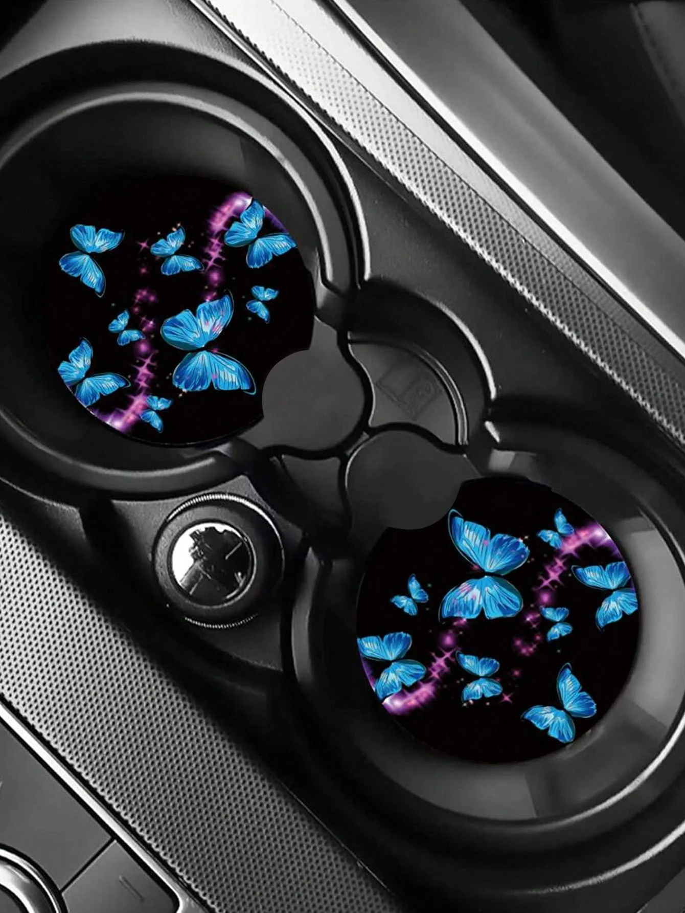 Sottobicchieri portabicchieri per auto con motivo a farfalla da 2 pezzi, accessori/decorazione per interni auto, design con tacca, cuscinetto isolante assorbente, cre