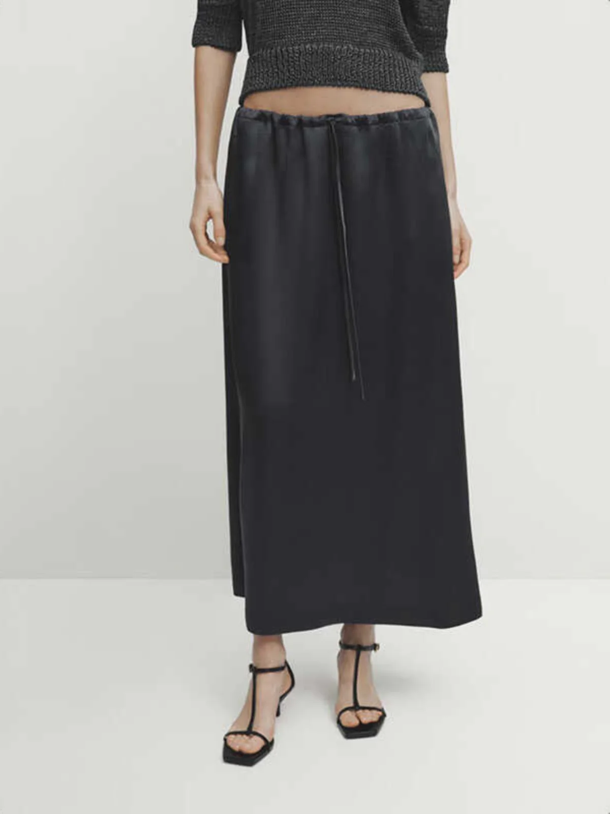 Novo verão ey cetim em linha reta midi saia meados de cintura a linha design simples comute amigável longo f corpo saia para mulher