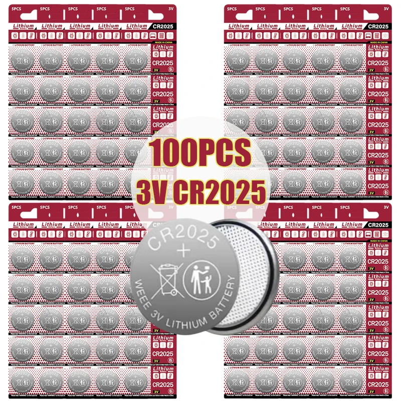 3V CR2025 Lithium Button Cell Batteries DL2025 BR2025 5003LC LM2025 CR 2025 Coin Cell Watch Batteries for Toys Clock Compute