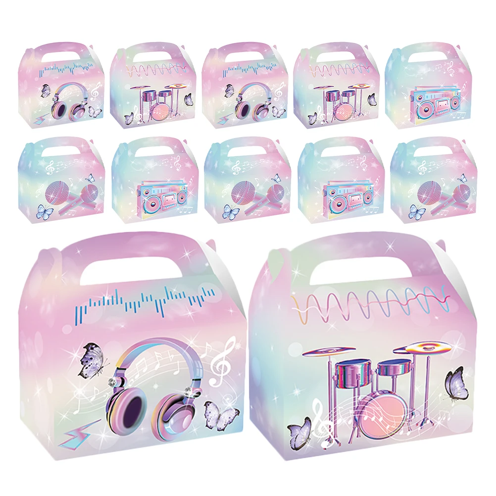 

12pcs Music Theme Candy Box Cardboard Birthday Party Supplies Wedding Favor Boxes Retro Design Reusable