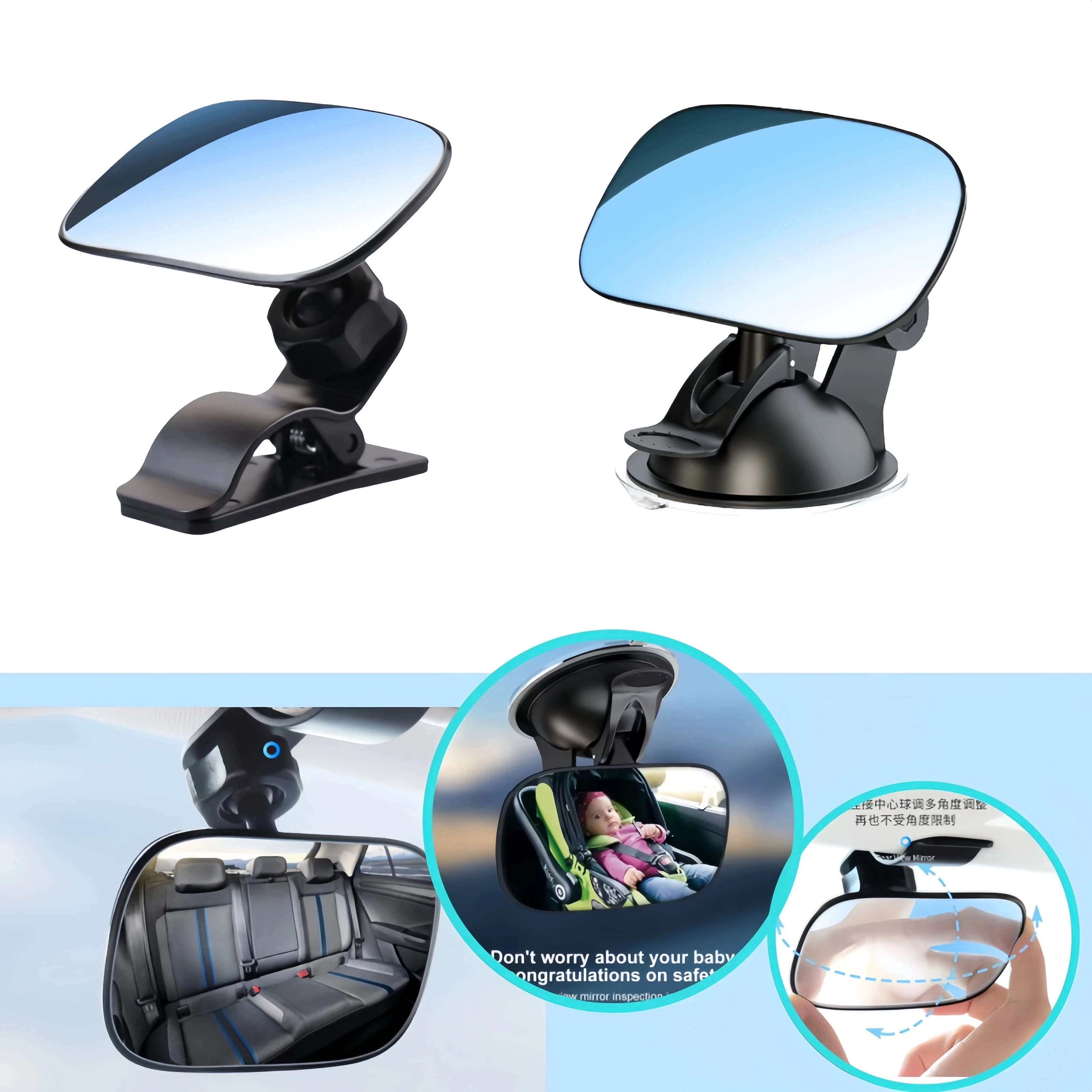 Espelho de Segurança Universal 360° Ajustável para Bebês em Carros, para Assento Virado para Trás, Visão Ampla, Antirreflexo, Monitor de Cuidado Infantil