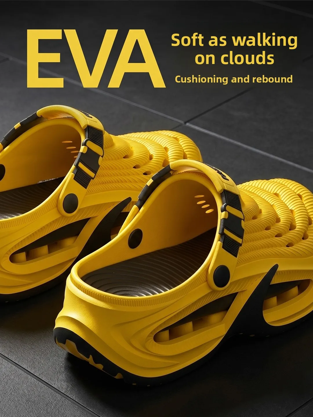 Unisex Thick Bottom Sandals Slip-On Sports Slippers Anti-Slip Odor-Resistant Outdoor Wear Youth Trend Hollow out EVA Material