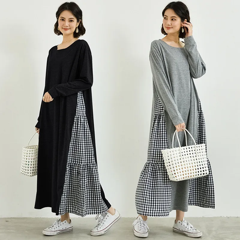 Fdfklak New Cotton Nightgowns Women Plaid Long Sleeve Spring Night Dress Loose Sleepwear Fashion Nightwear Vestido Feminino