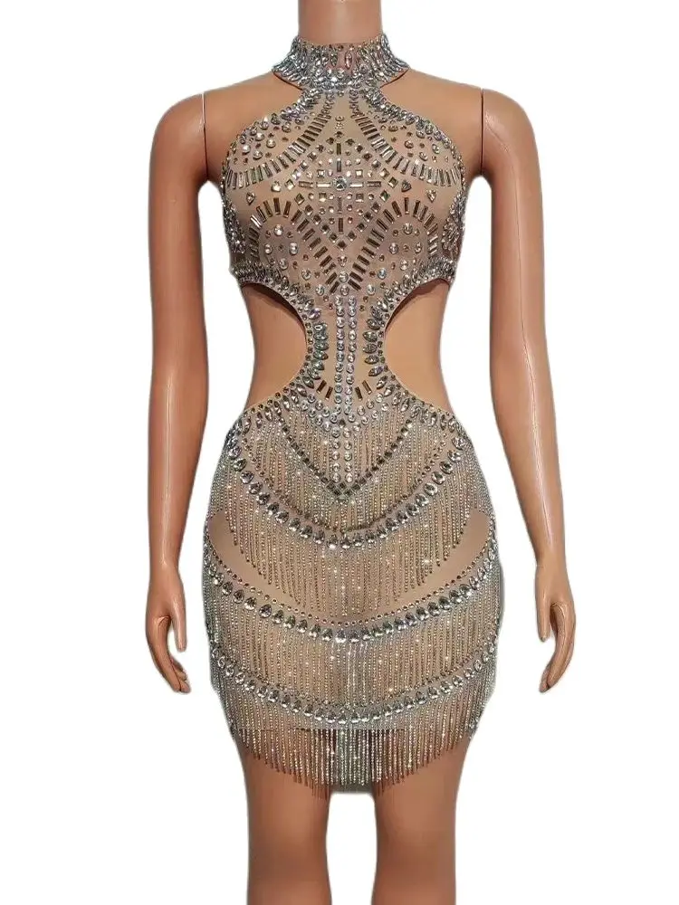 

High Quality Hot Diamond Sexy Hanging Neck, Waist Revealing And Buttocks Wrapped Dress 2024 New Fashion Custom Women'S Clothing