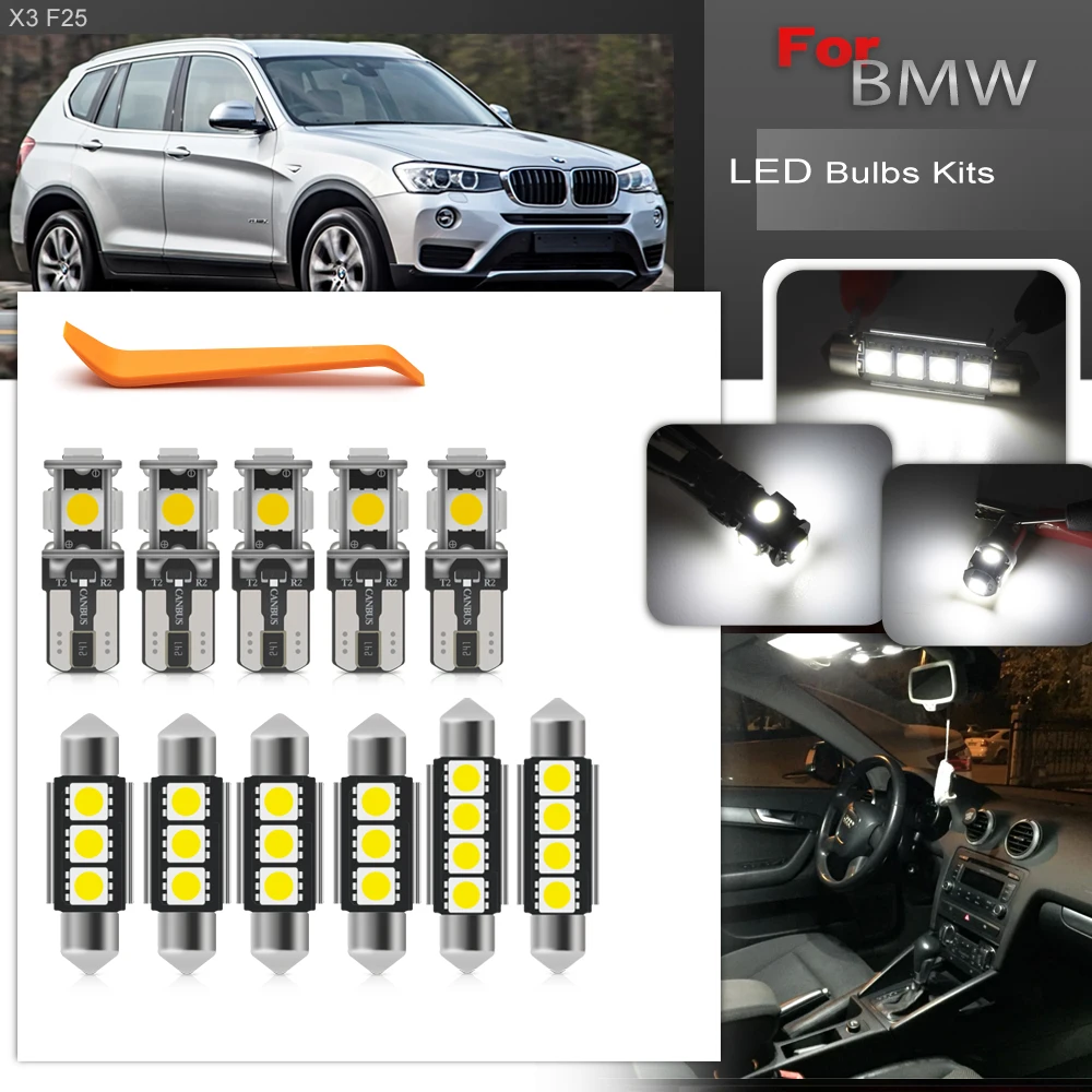 Para 2010-2017 bmw x3 f25 livre de erros branco completo led interior pacote luzes kit lâmpada f & r cúpula espelho vaidade cortesia tronco luz