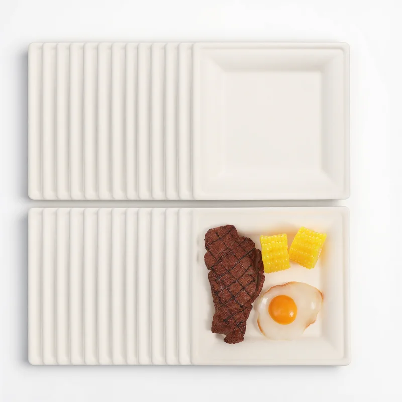 

50pcs Thickened White Square Plates Disposable Dinner Serving Trays Party Supplies Platters Cake Dessert Plates Enhanced