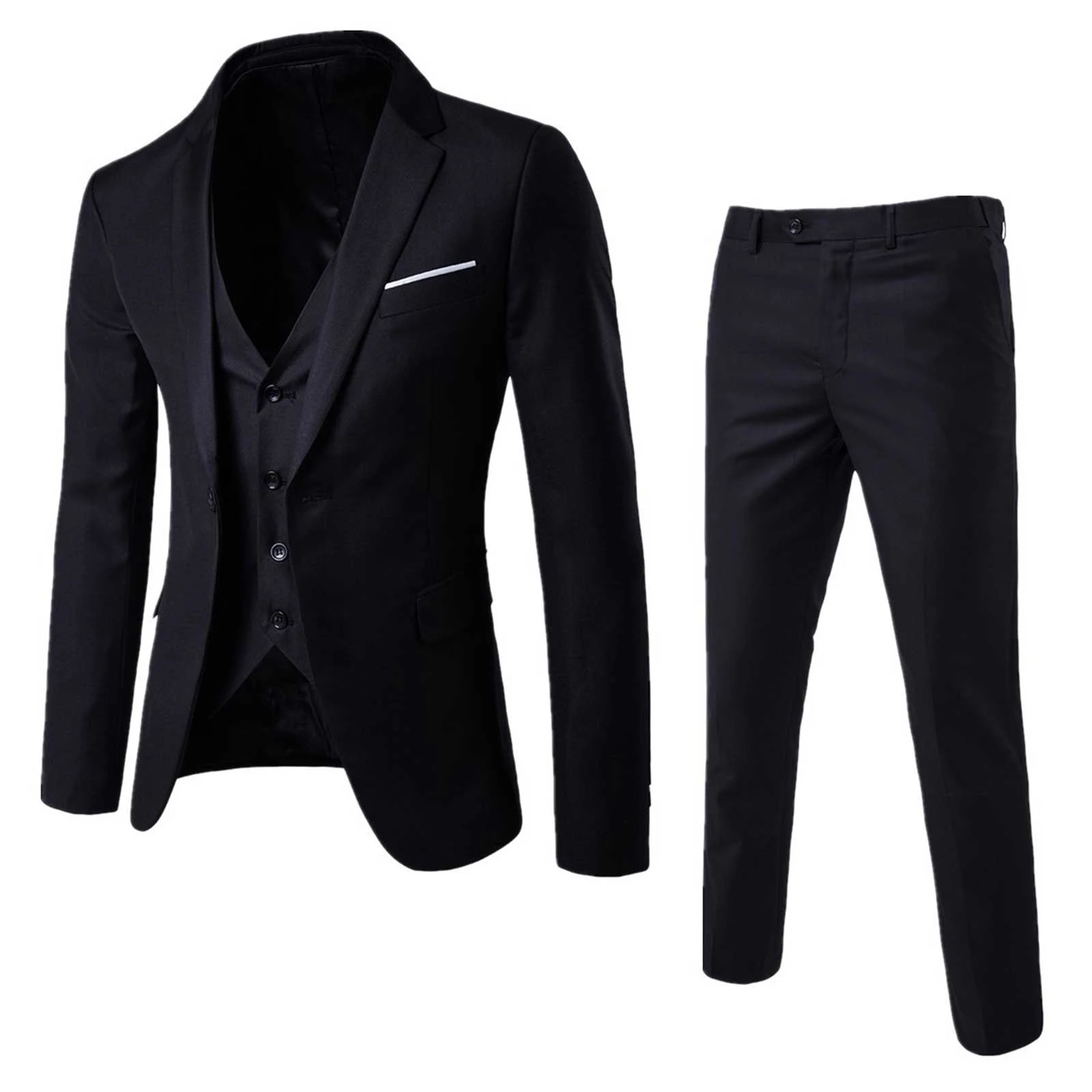 

Men Formal Uniform Gentleman Suit Long Sleeve One-button Blazer with Vest Pants Office Meetings Business Wedding Party Costume