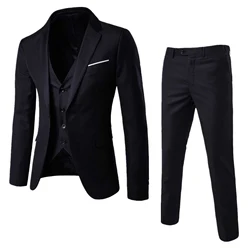 Men Formal Uniform Gentleman Suit Long Sleeve One-button Blazer with Vest Pants Office Meetings Business Wedding Party Costume