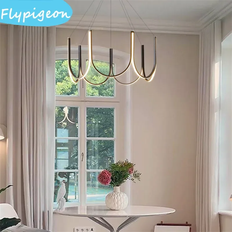 Bauhaus Linear Chandelier LED Minimalist Arch Light for Luxury Bedroom Living Room Home Decor Lighting Luminaire Pendant Light