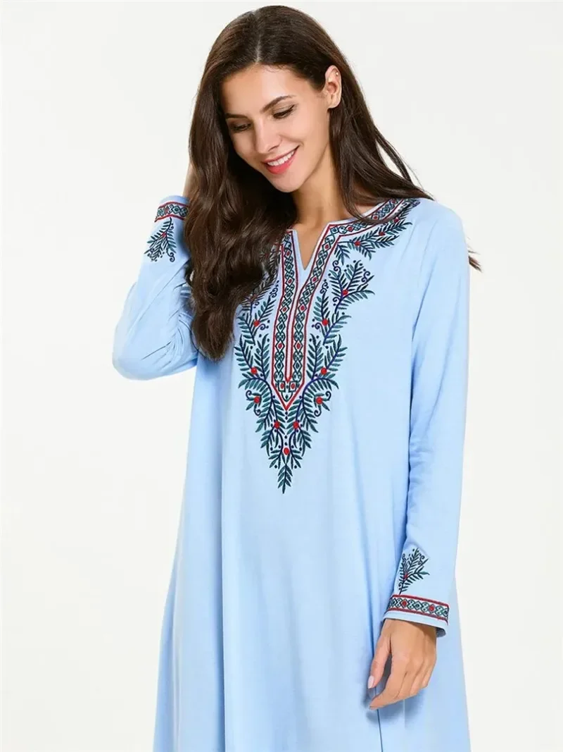 Womens Muslim Abaya Maxi Dress Modest Islamic Robe Kaftan Dubai Muslim Dress Pockets Embroidery 7721