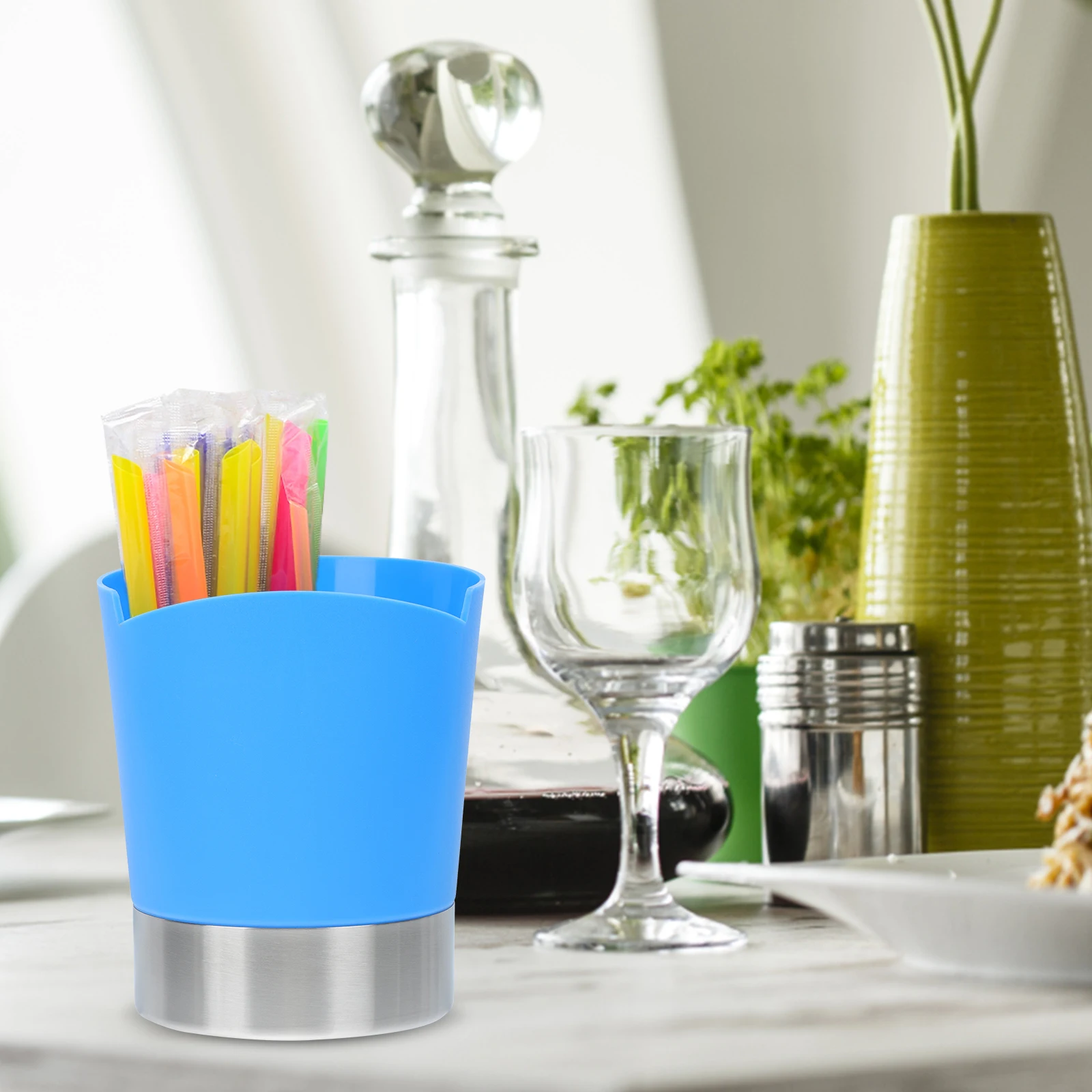 

Kitchen Utensils Straw Bucket Chopstick Storage Tube Holder for Party Counter Desktop Organiser Chopsticks Blue Rack