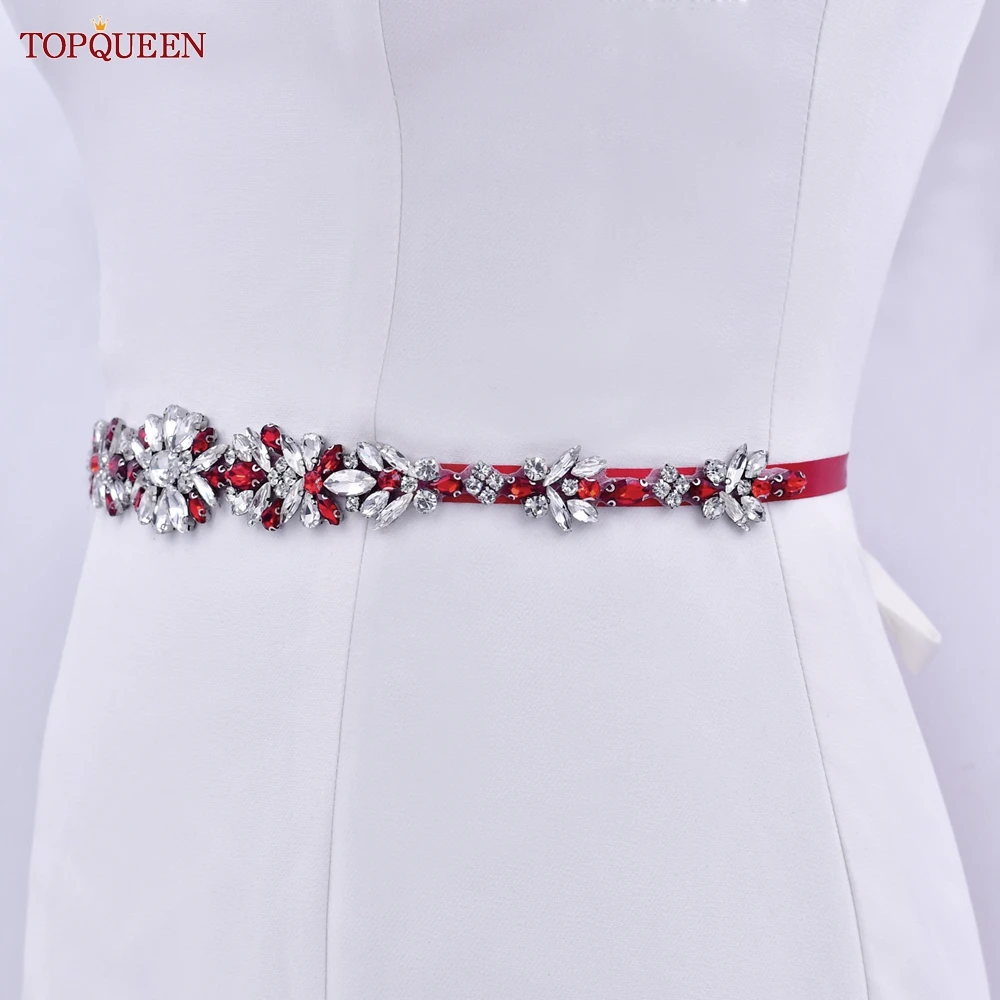 TOPQUEEN Rot Strass Braut Gürtel Schärpe Hochzeit Gürtel Rot Abendkleid Taille Dekoration Hochzeit Zubehör Brautjungfer Geschenk S09 – Detail 28